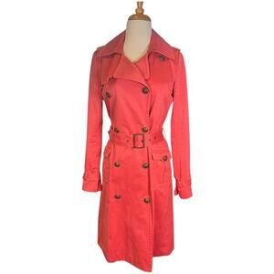 EGOIST GLAM Red Trench Coat Womens Belted Double Breasted Statement Jacket